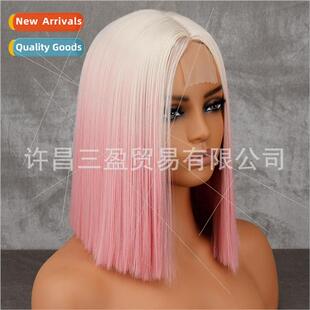 Europe Lace Wigs Ladies Pink Medium Short Headgear Small Lac