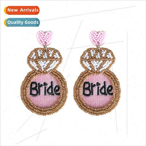 new Handmade Knted Rice Bead Earrings Bride Alphabet Embroid