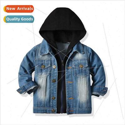 Korean  of the childrens jacket 2022 fall model hooded denim
