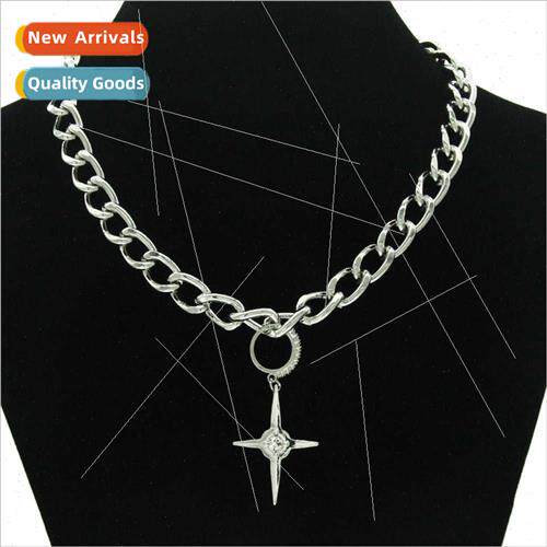 Europe ins short glossy Cuban chain four corner cross star p