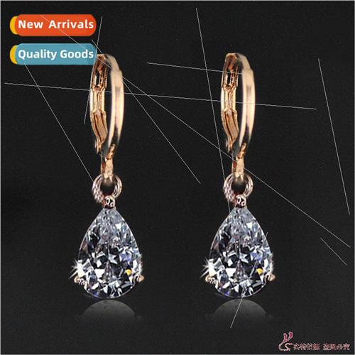 Korea boutique water drop earrings gold sparkling zirconia e