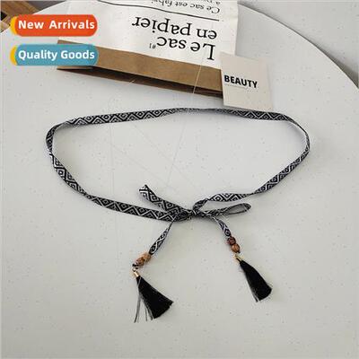 Women  simple versatile thin belt knotted rope black whe dec