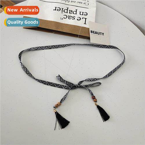 Women  simple versatile thin belt knotted rope black whe dec