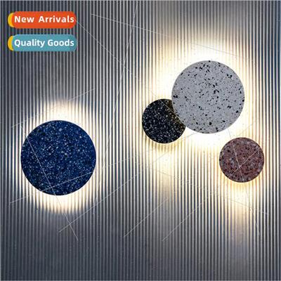 Scandinavian terrazzo round wall lamp milk tea  aisle stairs