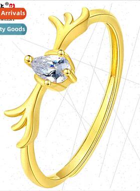 Gold 999 a deer have you gold ring women wedding open antler