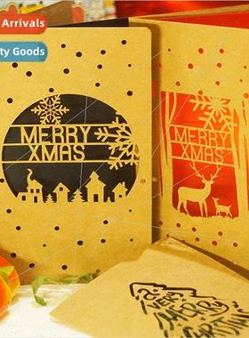 Vintage Kraft Laser Hollow Christmas Card Slice Deer Snowfla