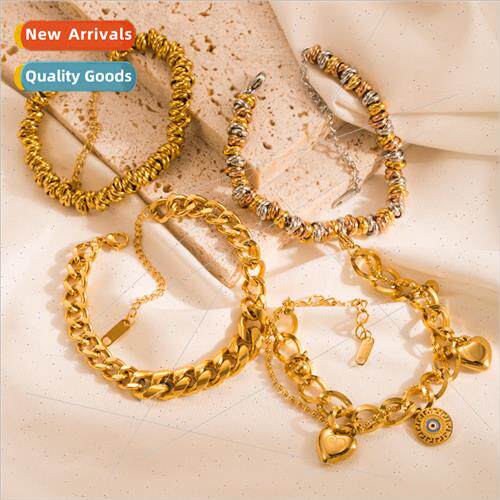 Europe tanium steel blue oil drop eyes thick chain bracelet