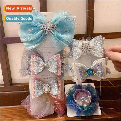 Frozen Princess hair clips girls jewelry blue bow hair card