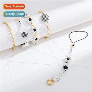 Checkerboard print pearl beaded Y2K millennial peach heart b
