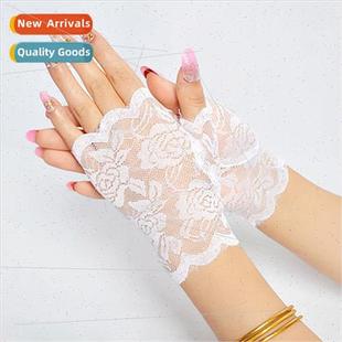 Sailor Dance Lace Black Gloves Women Driving UV Half Finger