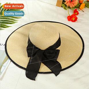 Summer Korean  large-brimmed women bow straw hat beach sun-s