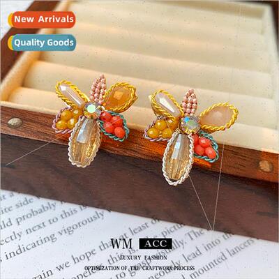 925 silver needle wh diamond crystal flower earrings fashion