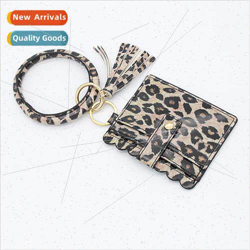 Europe Leopard Print Bracelet Keychain Wristlet PU Leather B