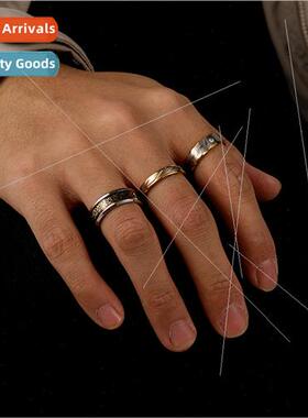 Fashion Stainless Steel Tanium Men Gold Slash Diamond Ring S