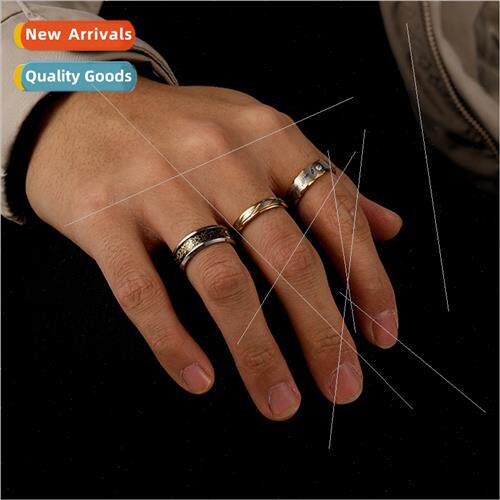 Fashion Stainless Steel Tanium Men Gold Slash Diamond Ring S