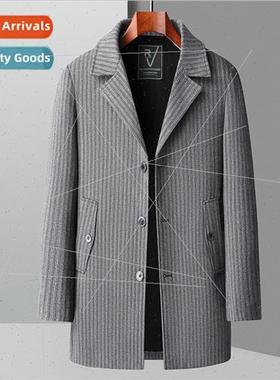 Autumn winter new men tweed coat in long windbreaker middle-