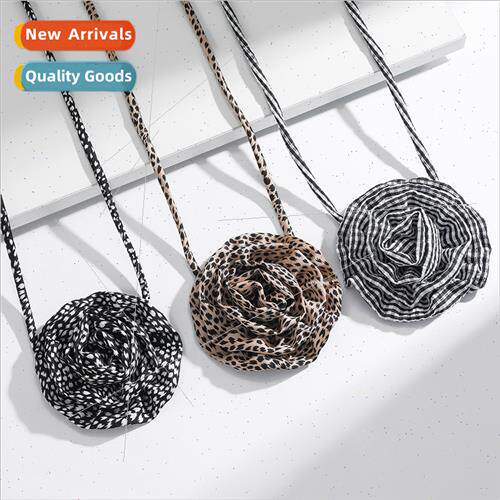 2024 new chiffon leopard chokers flowers bow necklace female