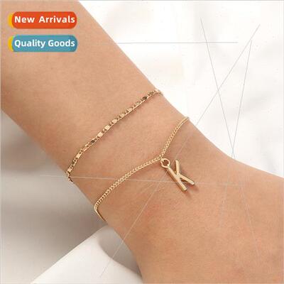 Europe Premium Textured Copper Flat Chain 26 Letters K Doubl