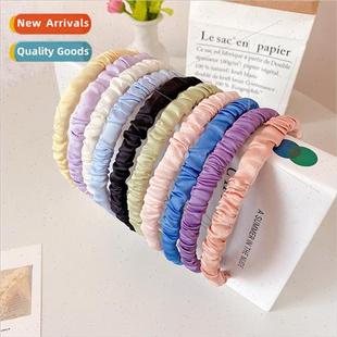 pleated hair headband color sweet satin Korean Solid band