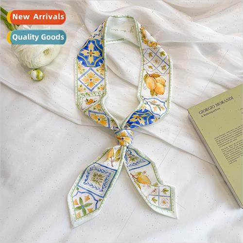 Diagonal floral wind small silk scarf decoration spring fall