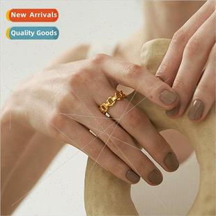 plated gold chain ring适用women fashio Creative simple brass
