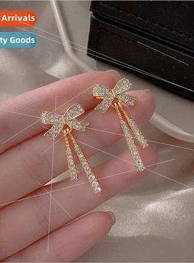 New s925 silver needle bow earrings female niche small compa