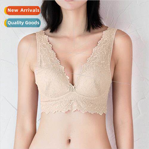 2024 new bra female large breasts show small silk lace bra w