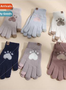 Women fall winter plush knted gloves warm cold padded imatio