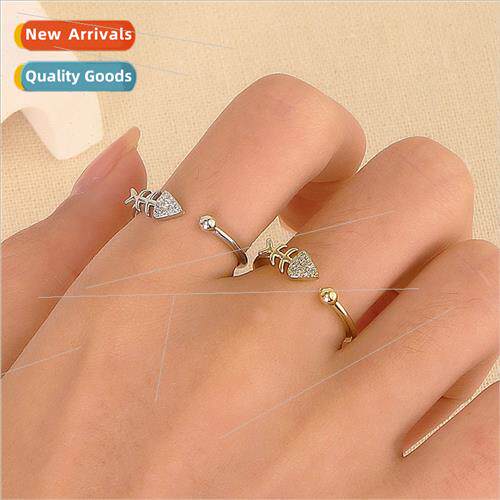 Korea diamond fish bone ring fashion creative geometric open