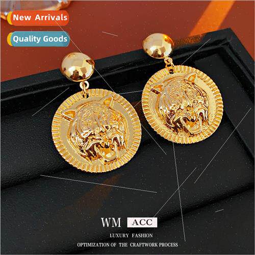lver pin round lion metal earrings French vintage earrings f