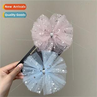 Girls hair clips mesh large bow Korean hair card super fairy