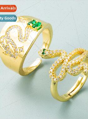 Europe ins cool snake ring copper plated real gold zirconia