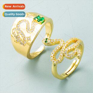 Europe ins cool snake ring copper plated real gold zirconia