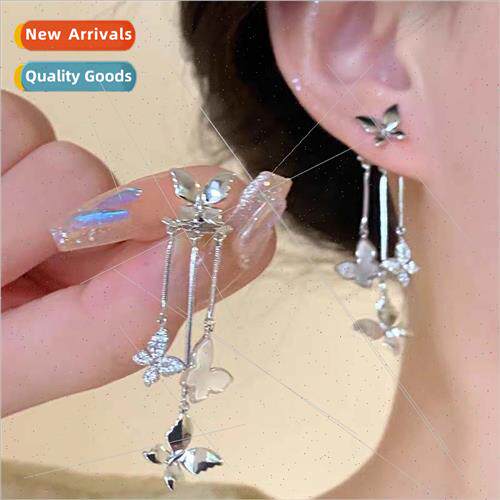 lver long tassel simple butterfly earrings female niche wind
