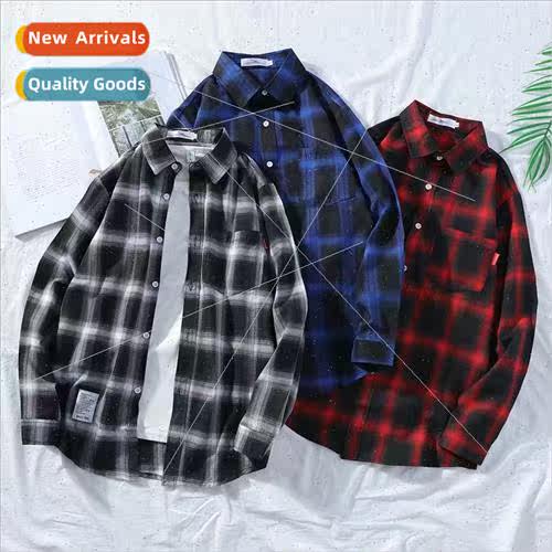 Japanese ins plaid shirt men loose Hong Kong wind chic stude