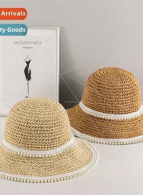 Hat women hats cool woven pearl straw hat summer thin sunsha