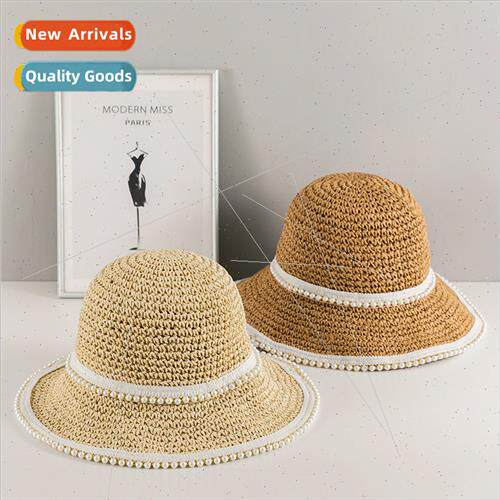 Hat women hats cool woven pearl straw hat summer thin sunsha