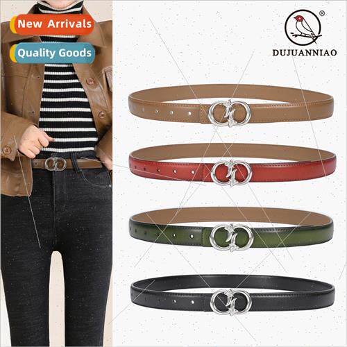 Women belt oval smooth buckle thin belt simple letters jeans