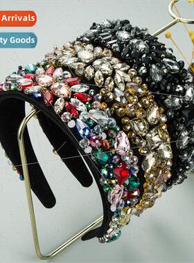 Europe new colorful crystal hand-stched fabric hair bands in