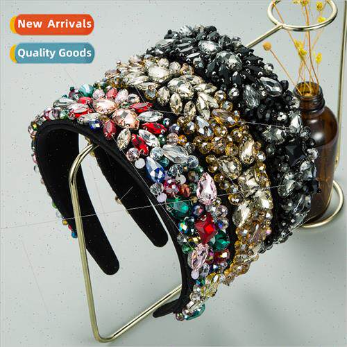 Europe new colorful crystal hand-stched fabric hair bands in