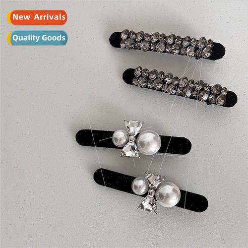 Vintage pearl duckbill clip black velvet rhinestone side sen