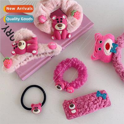 Korea strawberry bear lamb wool hair card headdress clip Kor