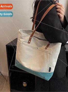 Large capacy splicing collision canvas bag women bag 2022 si