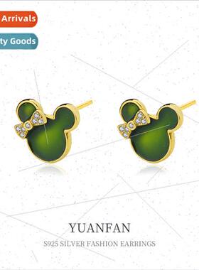 925 silver Cute Cartoon Mouse Earrings Women Fashion Bow Zir