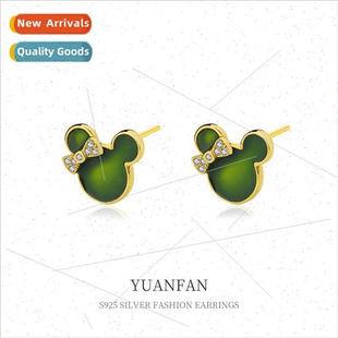 Cartoon Mouse Bow silver Zir Fashion Cute Women 925 Earrings