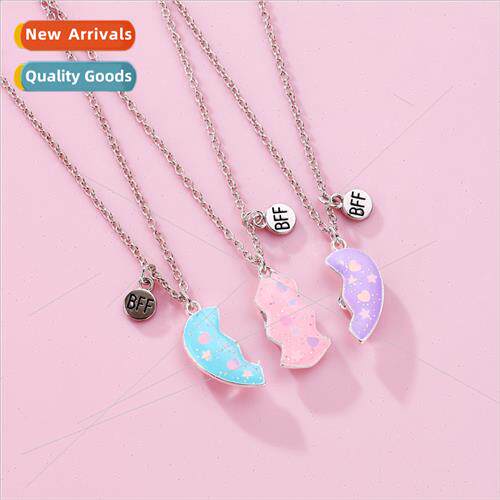Fresh Sweet Magnet Necklace Love BFF Three Color Patchwork F