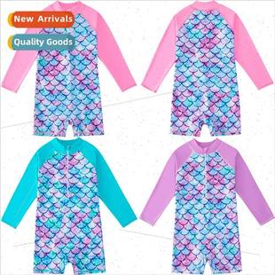 mermaid one sleeved Childrens swims long piece girls swimsus