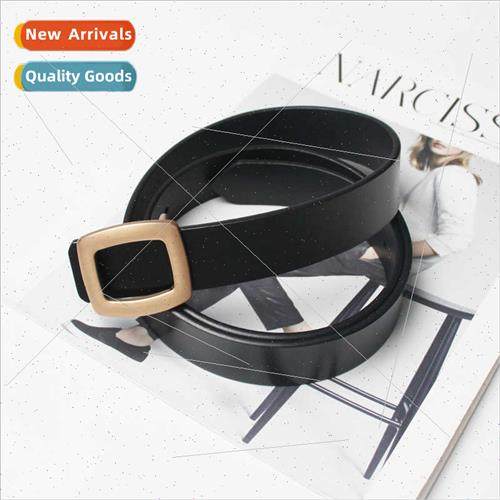 Belt Women Genuine Leather Retro Classic Square Smooth Buckl