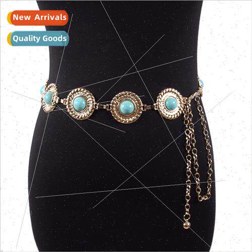 Europe Women Belt Vintage Casual Decorative Metal Round Piec