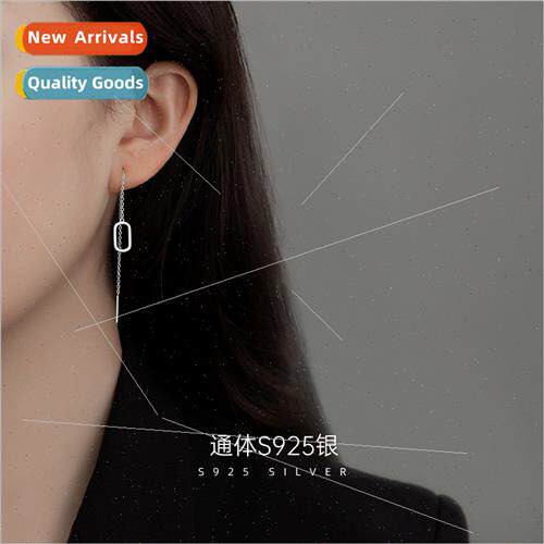 S925 silver simple long tassel earwires female geometric ear